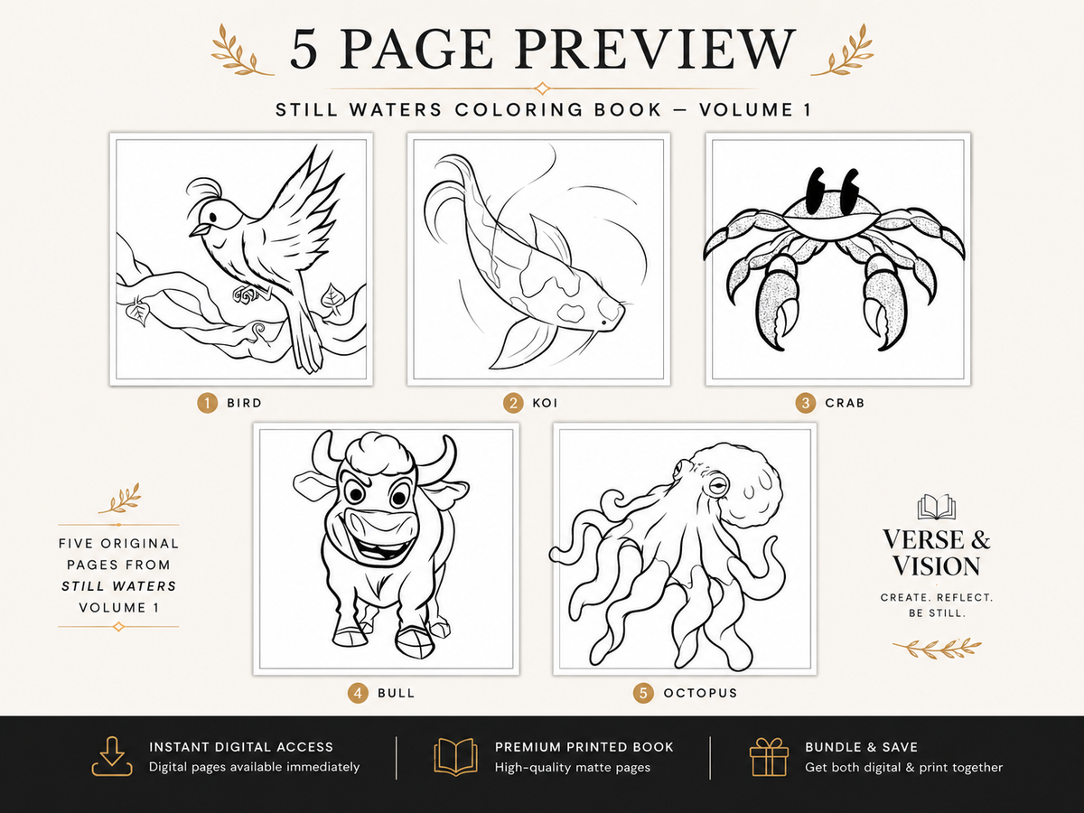 Five free coloring pages from Still Waters Coloring Book Volume 1